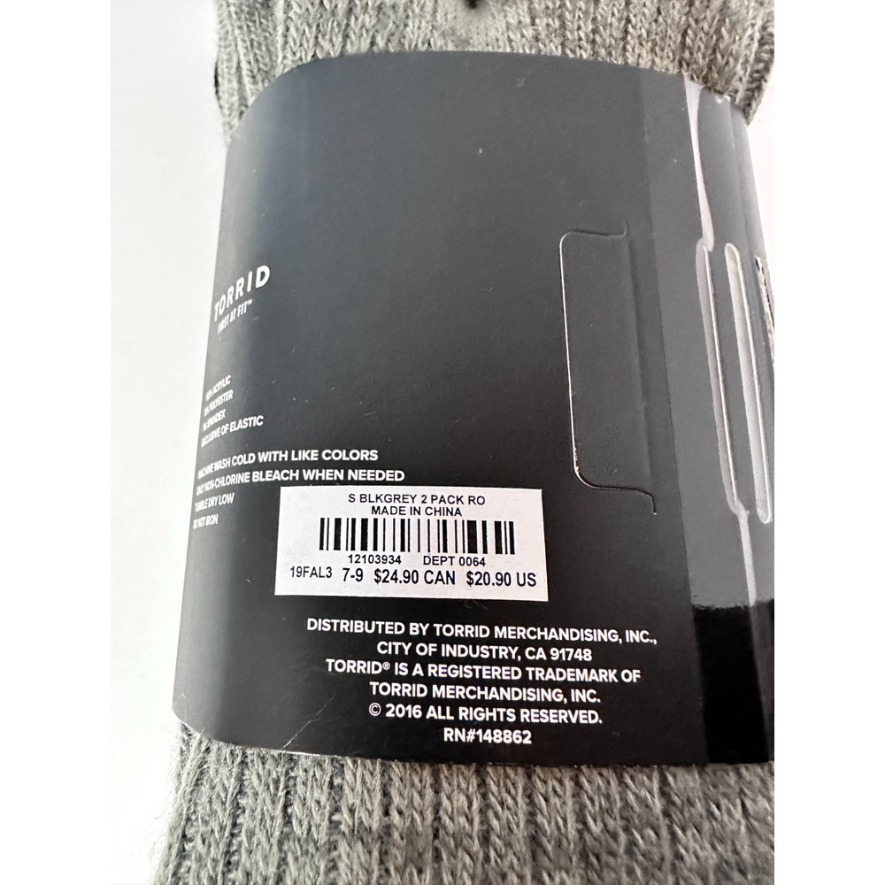 NWT Torrid Women’s Over The Knee Socks, 2 Pair, Very Soft, Black/ Gray, Size 7-9 - Picture 3 of 4